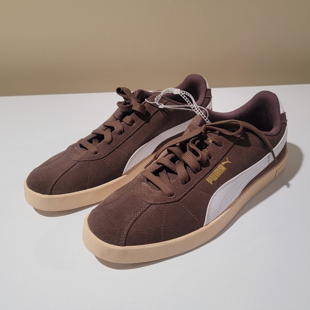 Puma Club II Men's Brown and White Suede Sneakers Size 10.5 NEW
